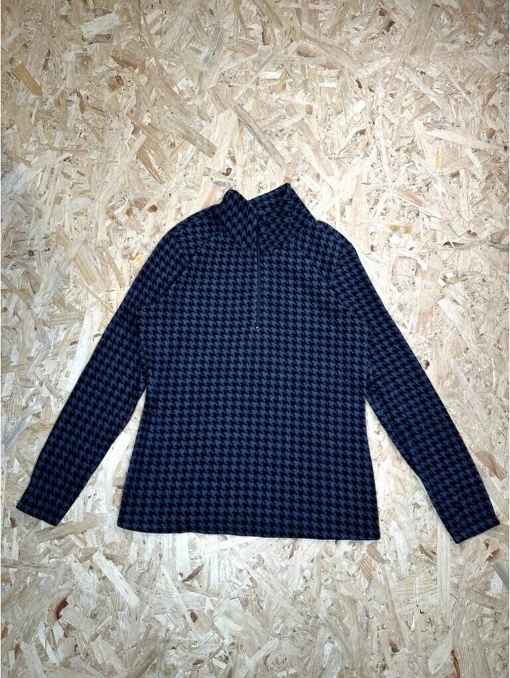 Old Navy Fleece Pullover Womens Large Blue Black Houndstooth 1/4 Zip Sweater